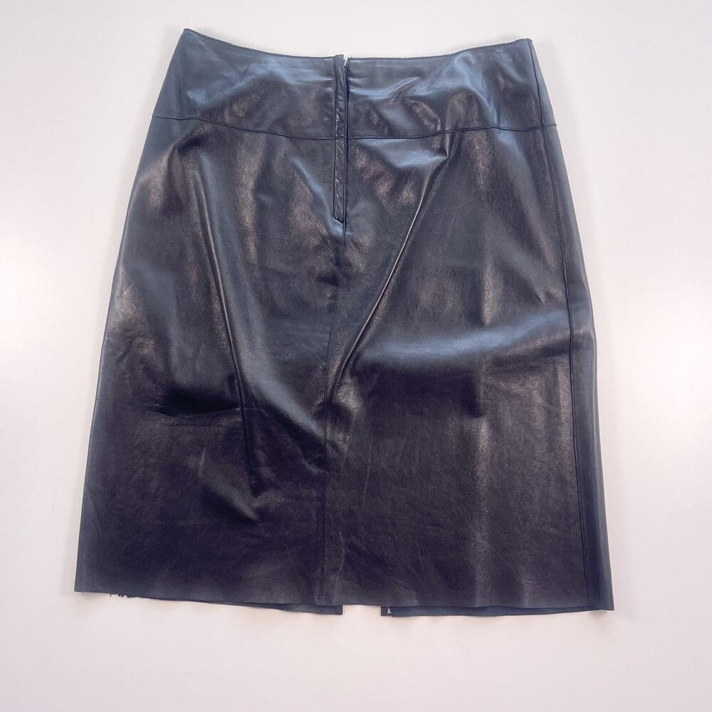 bebe Soft Leather Fittted Skirt Front Slit Size 8 Black Y2K Back Zip Flat Front - Picture 5 of 10